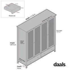 Frances Rattan 4-Door Wardrobe With 2 Drawers, Natural 17 Frances Rattan 4-Door Wardrobe With 2 Drawers, Natural -The Furniture Shop FT WARD 04