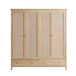 Frances Rattan 4-Door Wardrobe With 2 Drawers, Natural 16 Frances Rattan 4-Door Wardrobe With 2 Drawers, Natural -The Furniture Shop FT WARD 04 NAT WB1