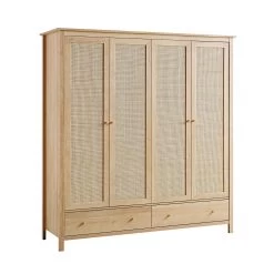 Frances Rattan 4-Door Wardrobe With 2 Drawers, Natural 18 Frances Rattan 4-Door Wardrobe With 2 Drawers, Natural -The Furniture Shop FT WARD 04 NAT WB2
