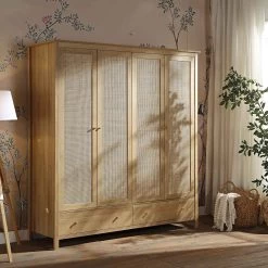 Frances Rattan 4-Door Wardrobe With 2 Drawers, Natural 15 Frances Rattan 4-Door Wardrobe With 2 Drawers, Natural -The Furniture Shop FT WARD 04 NAT scene2