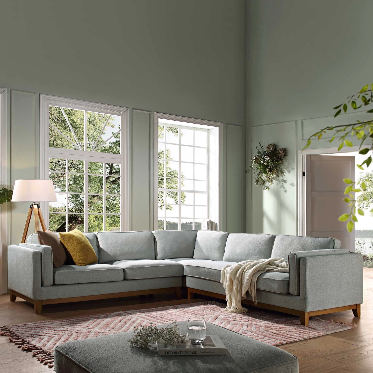 Dipley Sage Woven Fabric Grande Corner Sofa 3 Dipley Sage Woven Fabric Grande Corner Sofa