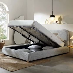 Egerie Curved Headboard Mist Grey Boucle Ottoman Storage Bed -The Furniture Shop JAH 011 GREY BOUCLE scene2
