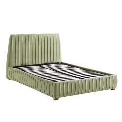 Helia Pleated Ottoman Storage Bed, Lichen Velvet -The Furniture Shop JAH 012 LICHEN VEL WB2