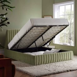 Helia Pleated Ottoman Storage Bed, Lichen Velvet -The Furniture Shop JAH 012 LICHEN VEL scene2