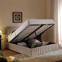 Helia Pleated Ottoman Storage Bed, Taupe Velvet -The Furniture Shop JAH 012 MINK VEL scene2