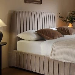 Helia Pleated Ottoman Storage Bed, Taupe Velvet -The Furniture Shop JAH 012 MINK VEL scene3