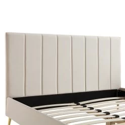 Sylvie Velvet Upholstered Bed Frame With Golden Chrome Legs, Champagne Velvet -The Furniture Shop JAH 06 CHAMPVEL detail1