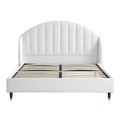 Eleanor White Boucle Upholstered Bed Frame With Domed Headboard -The Furniture Shop JAH 08 ECRU BOU WB1