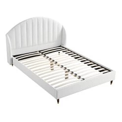 Eleanor White Boucle Upholstered Bed Frame With Domed Headboard -The Furniture Shop JAH 08 ECRU BOU WB3