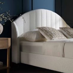 Eleanor White Boucle Upholstered Bed Frame With Domed Headboard -The Furniture Shop JAH 08 ECRU BOU scene2