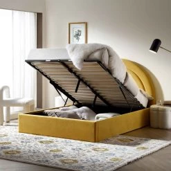 Archer Mustard Yellow Velvet Ottoman Storage Bed -The Furniture Shop JAH 09 MUSTVEL scene2