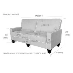 Sherbrook Large 2-Seater Mint Brushed Fabric Sofa With Contrasting Piping -The Furniture Shop LVSF 02 newversion dimensionraw 01fdc106 7502 4a49 8e12 eb53bfb1dddb