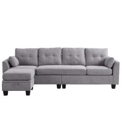Brunswick Large 4-Seater Storage Chaise Sofa In Light Grey -The Furniture Shop LVSF 03 LIGHTGREY WB1