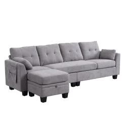 Brunswick Large 4-Seater Storage Chaise Sofa In Light Grey -The Furniture Shop LVSF 03 LIGHTGREY WB3