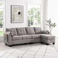 Brunswick Large 4-Seater Storage Chaise Sofa In Light Grey