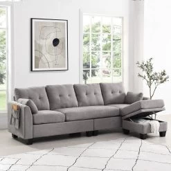 Brunswick Large 4-Seater Storage Chaise Sofa In Light Grey -The Furniture Shop LVSF 03 LIGHTGREY scene2