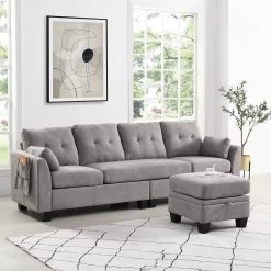 Brunswick Large 4-Seater Storage Chaise Sofa In Light Grey -The Furniture Shop LVSF 03 LIGHTGREY scene3