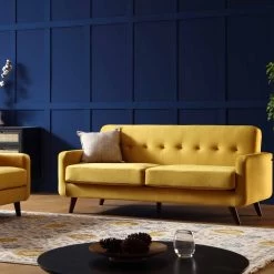 Clarence 3-Seater Sofa In Mustard Yellow Velvet