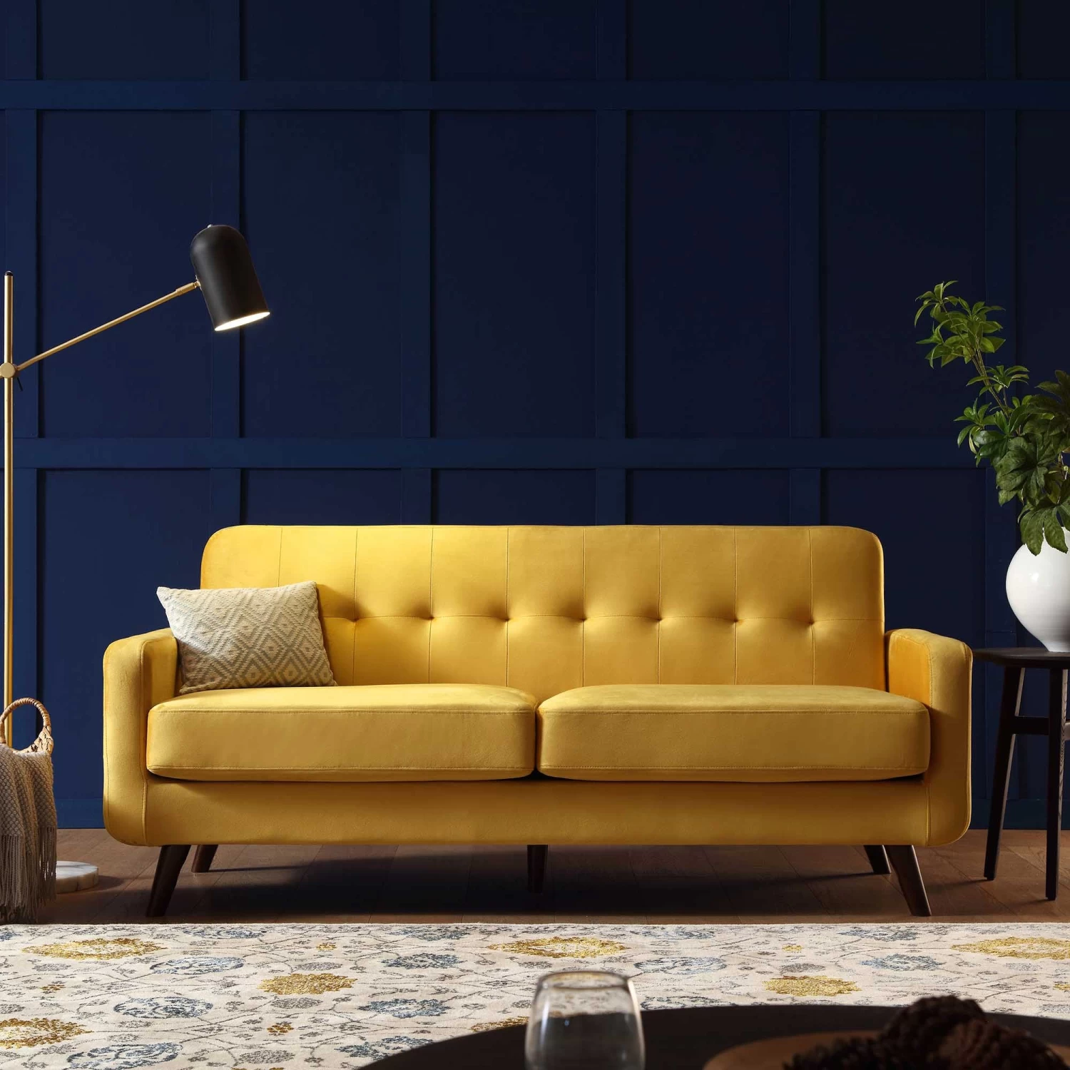 Clarence 3-Seater Sofa In Mustard Yellow Velvet 4 Clarence 3-Seater Sofa In Mustard Yellow Velvet - Image 2