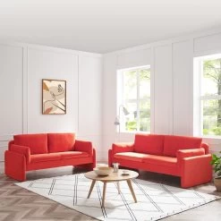 Clapham 2-Seater Flaming Orange Velvet Fabric Sofa -The Furniture Shop LVSF 89 ORANGEVEL setscene