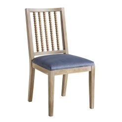 Hemingford Set Of 2 Blue Grey Velvet Bobbin Spindle Dining Chair -The Furniture Shop LW DCH 511 BLUEVEL 2P WB2