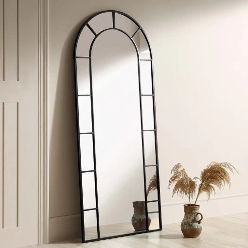 Beaumont Arched Full Lenth Metal Frame Mirror 178 X 76 Cm, Black -The Furniture Shop MIRR 029 BLACK main