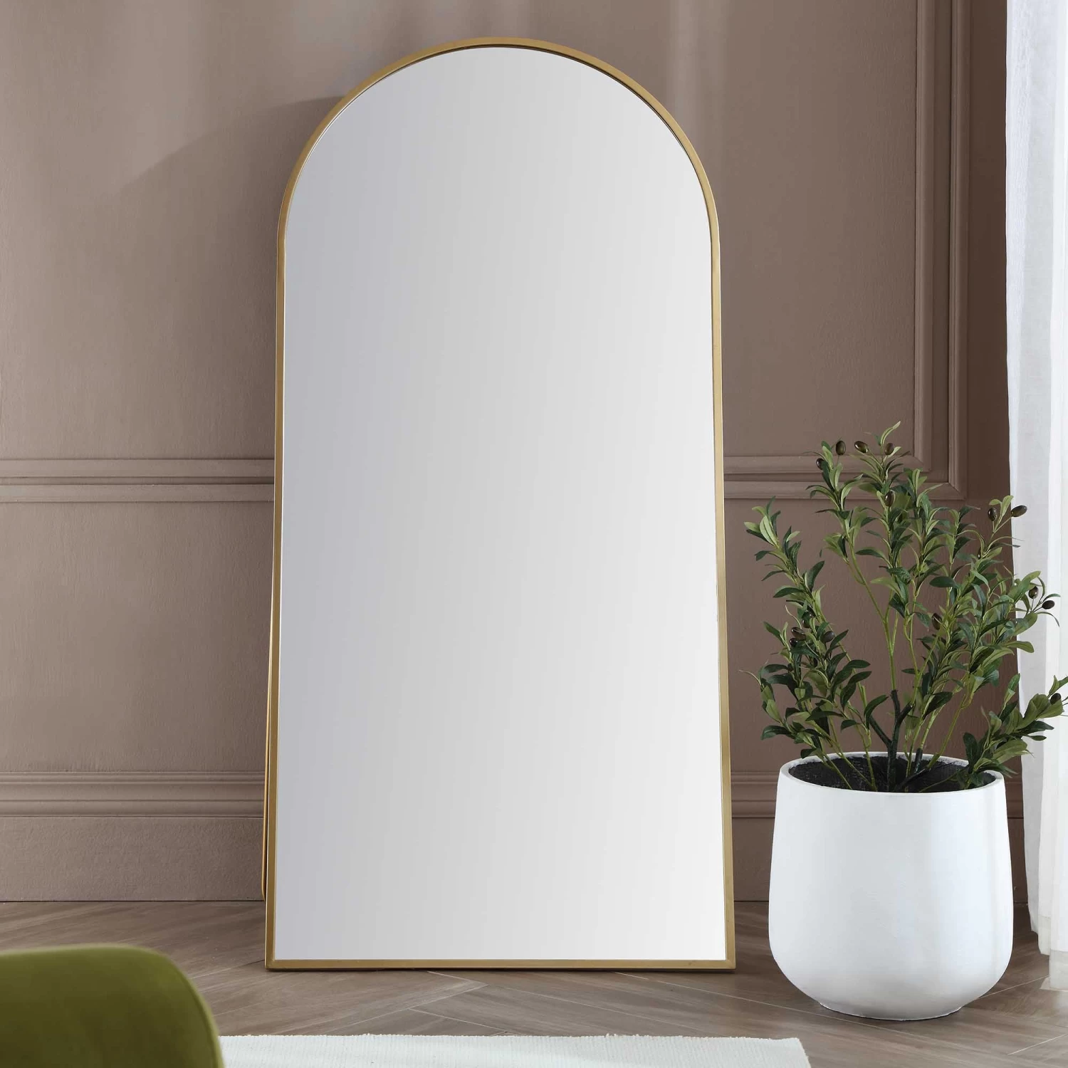 Dina Freestanding Arched Full Length Metal Frame Mirror 160 X 76 Cm, Gold Effect 4 Dina Freestanding Arched Full Length Metal Frame Mirror 160 X 76 Cm, Gold Effect - Image 2
