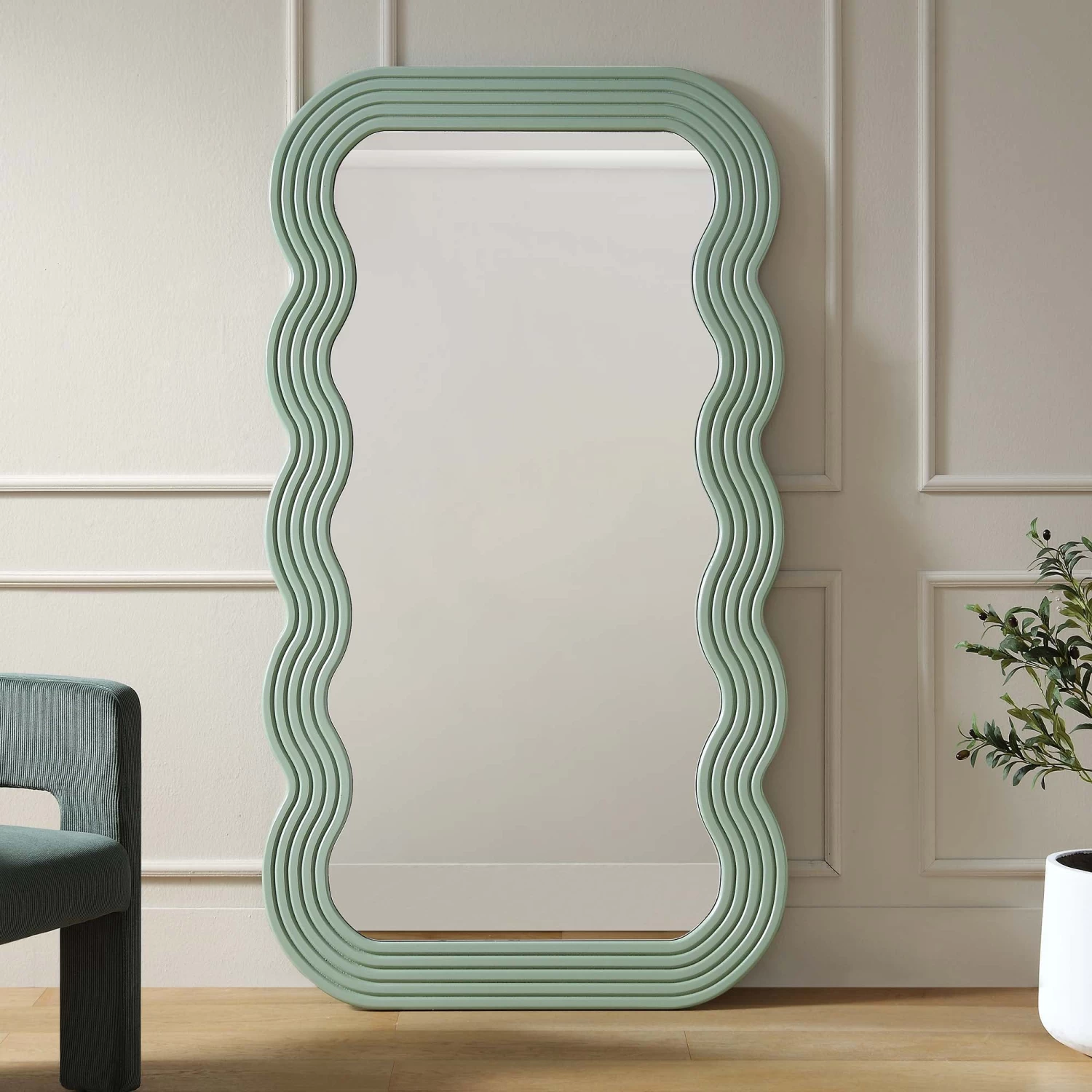 Venus Full Length Wave Mirror 180 X 100 Cm, Sage Green 4 Venus Full Length Wave Mirror 180 X 100 Cm, Sage Green - Image 2