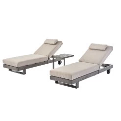 Montrose Aluminium Outdoor Sun Lounger Set, Brushed Silver Oak -The Furniture Shop OD ALU2 WGREY SUNLG SET WB1