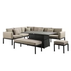 Calabasas Large Outdoor Fabric And Aluminium Corner Casual Dining Set With Rising Table, Taupe -The Furniture Shop OD DINE 1027 TAUPE WB1