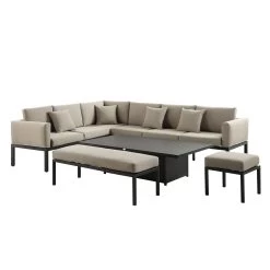 Calabasas Large Outdoor Fabric And Aluminium Corner Casual Dining Set With Rising Table, Taupe -The Furniture Shop OD DINE 1027 TAUPE WB2