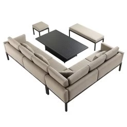 Calabasas Large Outdoor Fabric And Aluminium Corner Casual Dining Set With Rising Table, Taupe -The Furniture Shop OD DINE 1027 TAUPE WB4