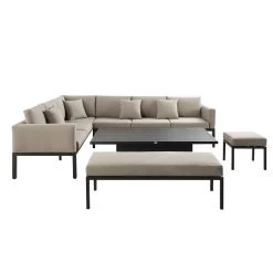 Calabasas Large Outdoor Fabric And Aluminium Corner Casual Dining Set With Rising Table, Taupe -The Furniture Shop OD DINE 1027 TAUPE WB5