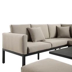 Calabasas Large Outdoor Fabric And Aluminium Corner Casual Dining Set With Rising Table, Taupe -The Furniture Shop OD DINE 1027 TAUPE detail1