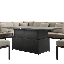 Calabasas Large Outdoor Fabric And Aluminium Corner Casual Dining Set With Rising Table, Taupe -The Furniture Shop OD DINE 1027 TAUPE detail2