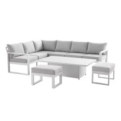 Albany Aluminium Large Corner Casual Dining Set With Rising Table, White -The Furniture Shop OD DINE 1045 WHITE WB1