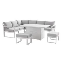 Albany Aluminium Large Corner Casual Dining Set With Rising Table, White -The Furniture Shop OD DINE 1045 WHITE WB2