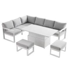 Albany Aluminium Large Corner Casual Dining Set With Rising Table, White -The Furniture Shop OD DINE 1045 WHITE WB3