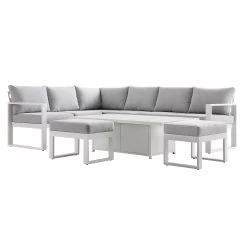 Albany Aluminium Large Corner Casual Dining Set With Rising Table, White -The Furniture Shop OD DINE 1045 WHITE WB4