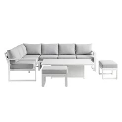 Albany Aluminium Large Corner Casual Dining Set With Rising Table, White -The Furniture Shop OD DINE 1045 WHITE WB6