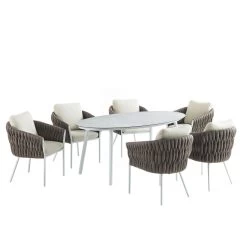 Montebello 6-Seater Outdoor Taupe Rope And Aluminium Oval Dining Set With White Ceramic Dining Table 17 Montebello 6-Seater Outdoor Taupe Rope And Aluminium Oval Dining Set With White Ceramic Dining Table -The Furniture Shop OD DINE 1072 WHITE WB1