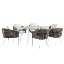 Montebello 6-Seater Outdoor Taupe Rope And Aluminium Oval Dining Set With White Ceramic Dining Table 21 Montebello 6-Seater Outdoor Taupe Rope And Aluminium Oval Dining Set With White Ceramic Dining Table -The Furniture Shop OD DINE 1072 WHITE WB3