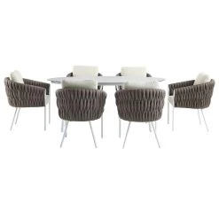 Montebello 6-Seater Outdoor Taupe Rope And Aluminium Oval Dining Set With White Ceramic Dining Table 20 Montebello 6-Seater Outdoor Taupe Rope And Aluminium Oval Dining Set With White Ceramic Dining Table -The Furniture Shop OD DINE 1072 WHITE WB4