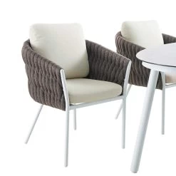 Montebello 6-Seater Outdoor Taupe Rope And Aluminium Oval Dining Set With White Ceramic Dining Table 22 Montebello 6-Seater Outdoor Taupe Rope And Aluminium Oval Dining Set With White Ceramic Dining Table -The Furniture Shop OD DINE 1072 WHITE detail1