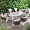 Montebello 6-Seater Outdoor Taupe Rope And Aluminium Oval Dining Set With White Ceramic Dining Table -The Furniture Shop OD DINE 1072 WHITE main