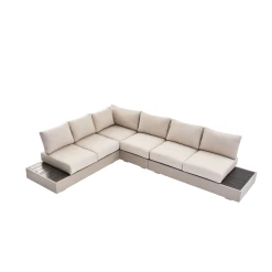 Jardin Aluminium Large Corner Casual Dining Set With Rising Firepit Table, Pumice -The Furniture Shop OD DINE 905 906 PUMICE GIF