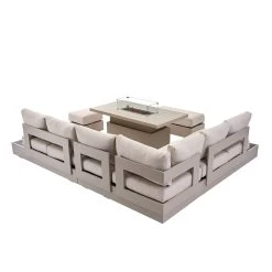 Jardin Aluminium Large Corner Casual Dining Set With Rising Firepit Table, Pumice -The Furniture Shop OD DINE 906 PUMICE SET WB4
