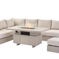 Jardin Aluminium Large Corner Casual Dining Set With Rising Firepit Table, Pumice -The Furniture Shop OD DINE 906 PUMICE SET detail1