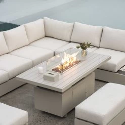 Jardin Aluminium Large Corner Casual Dining Set With Rising Firepit Table, Pumice -The Furniture Shop OD DINE 906 PUMICE SET scene3 89975825 6e72 4749 8995 90993f875e9e