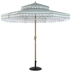 Fabienne Sage Green And White Striped 3M Double Top Crank And Tilt Parasol -The Furniture Shop OD PRSL 42 GREENSTRIPE WB1